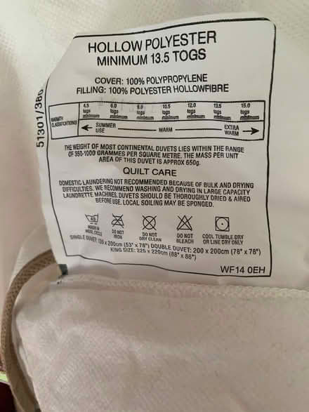 Photo of free 13.5 tog double duvet (Digswell AL6) #1