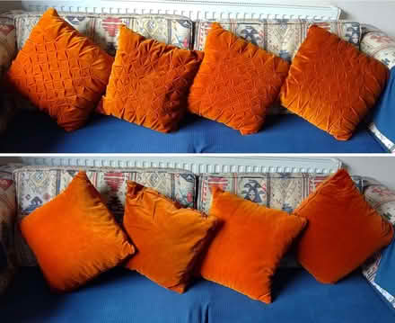 Photo of free Four orangey-russet velvet scatter cushions (The Nurserylands TW12) #1