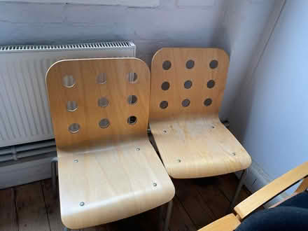 Photo of free 2 wooden stacking chairs (SE19) #1