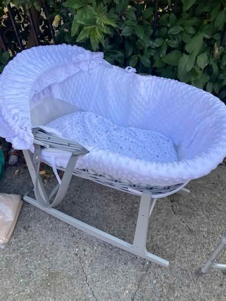 Photo of free White Moses basket with grey stand (NW10 Harlesden) #1