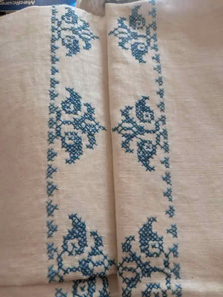 Photo of free Linen Tablecloth with cross stitch (Pawtucketville / Lowell) #2