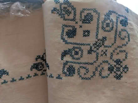 Photo of free Linen Tablecloth with cross stitch (Pawtucketville / Lowell) #3