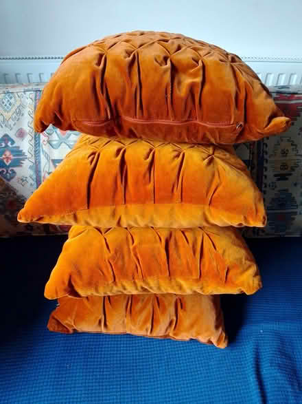 Photo of free Four orangey-russet velvet scatter cushions (The Nurserylands TW12) #3