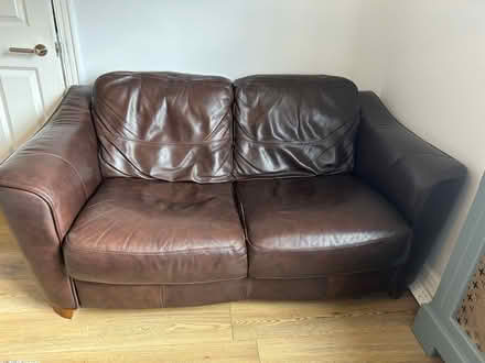 Photo of free 2 seater brown leather sofa (Tonbridge) #1