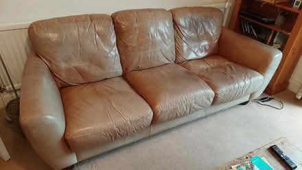 Photo of free Brown leather 3seat sofa (Shepley) #1
