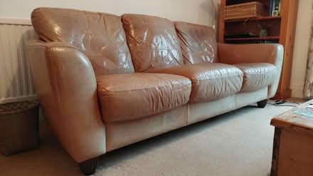 Photo of free Brown leather 3seat sofa (Shepley) #3