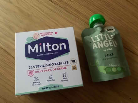 Photo of free 23 sterilising tablets & pea purée pouch (Woodley RG5) #1