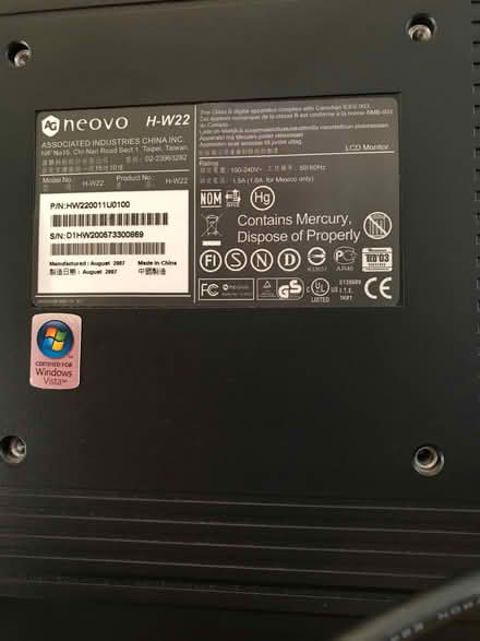 Photo of free AG Neovo screen/monitor H-W22 (St Julians AL1) #3
