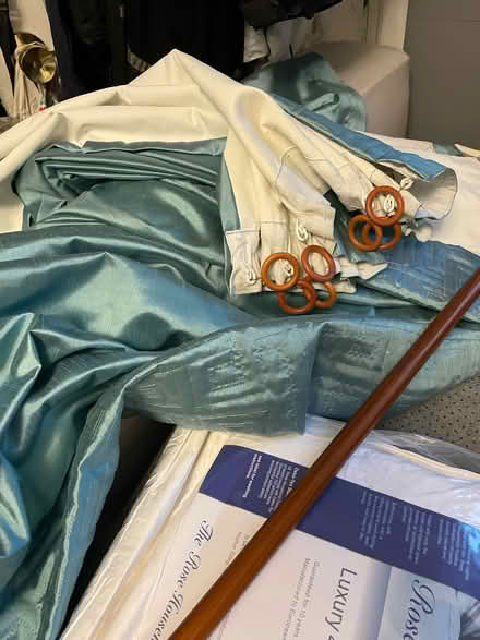 Photo of free Big pair of teal curtains with pole (Bury BL9) #1