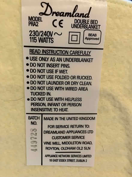 Photo of free Electric Blanket (Burcot OX14) #2