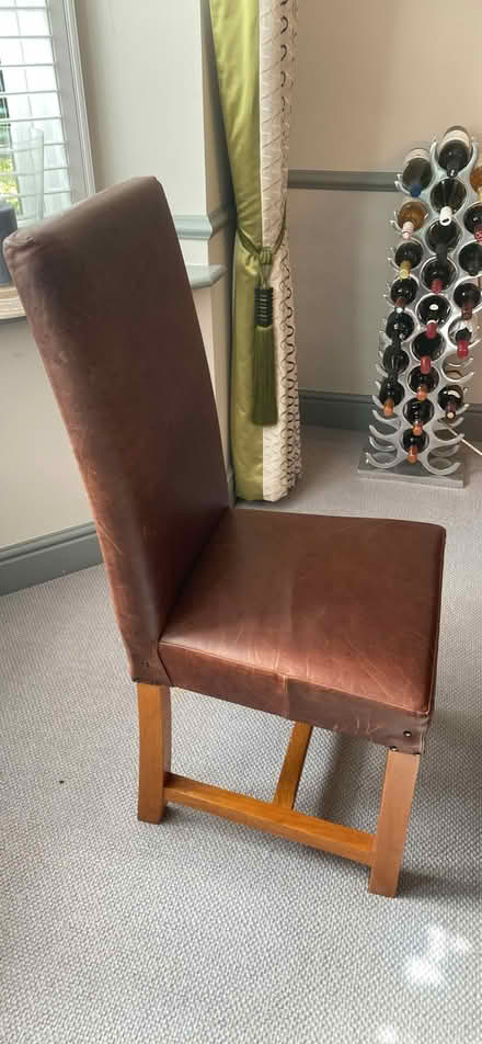 Photo of free 8 leather, wooden base chairs (HP8 4. Amersham) #1
