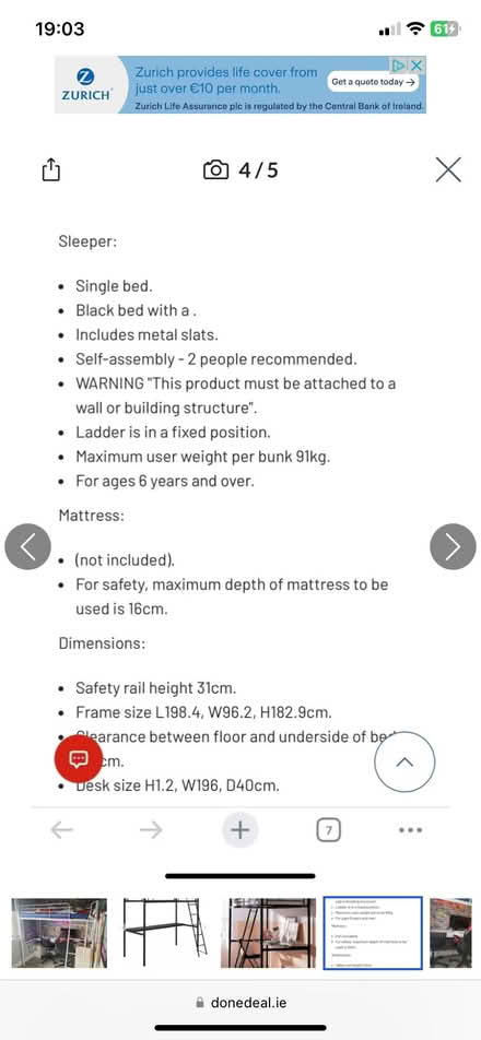Photo of free Metal High Sleeper (Knocknacarra) #4