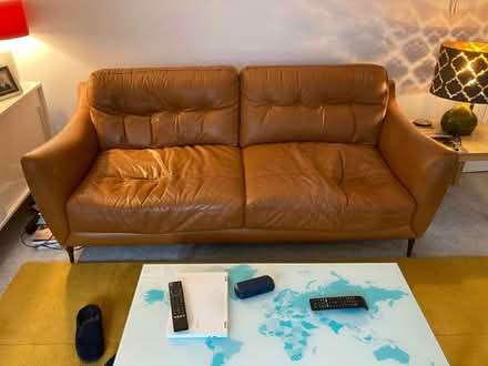 Photo of free 3 seater brown real leather sofa (Coventry CV6) #1