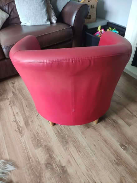 Photo of free Red faux leather tub chair. (Llanrumney CF3) #4