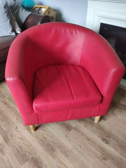 Photo of free Red faux leather tub chair. (Llanrumney CF3) #2