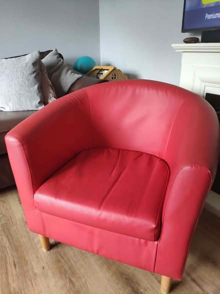Photo of free Red faux leather tub chair. (Llanrumney CF3) #3
