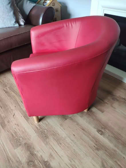 Photo of free Red faux leather tub chair. (Llanrumney CF3) #1