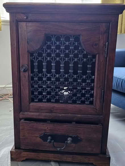 Photo of free Dark brown cabinet with ironwork door (Woodley RG5) #1