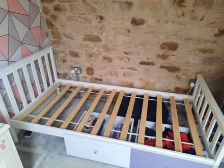 Photo of free Single white wooden bed (Greaves LA1) #1