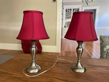 Photo of free Two silver lamps with red shades (East Arlington) #1