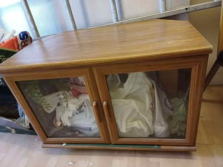 Photo of free Wooden TV Cabinet with Glass Doors (Chadwell Heath RM6) #1
