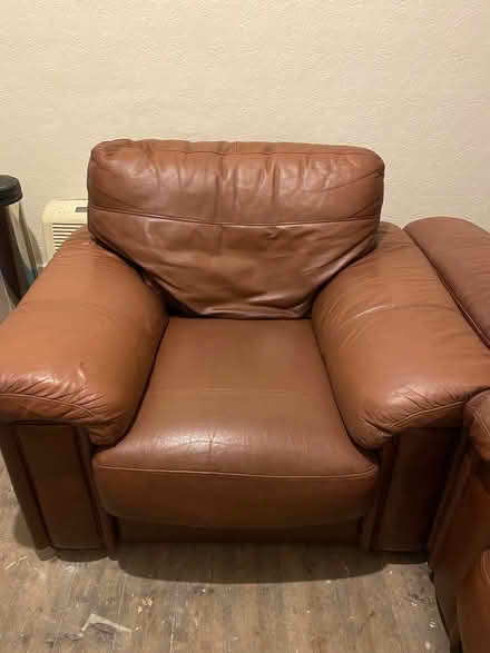 Photo of free Brown leather three piece suite (AB10) #1