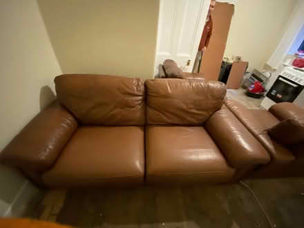 Photo of free Brown leather three piece suite (AB10) #2