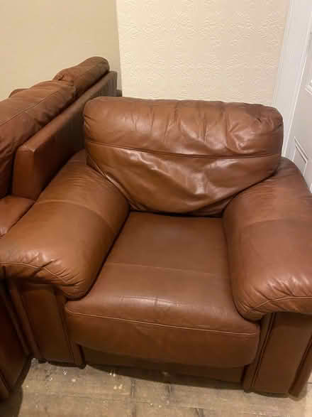 Photo of free Brown leather three piece suite (AB10) #3