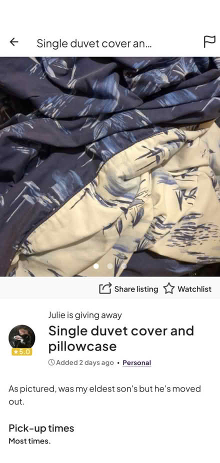 Photo of free Single bedding (Podsmead GL1) #3