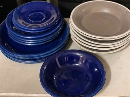 Photo of free tan and blue dishes (Weatherford Tx) #2