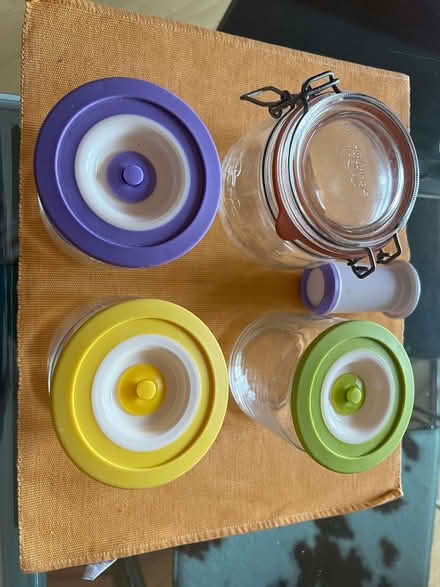 Photo of free 4 glass storage jars (Fulham Palace Rd W6) #1