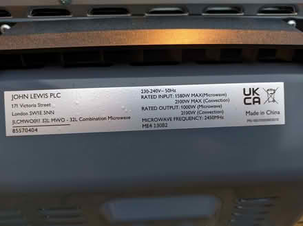 Photo of free John Lewis 32L Combination Microwave (Oakwood Park N14) #3