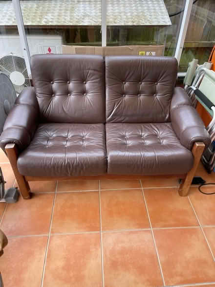 Photo of free Swedish solid oak leather 2 seater (Fakenham) #1