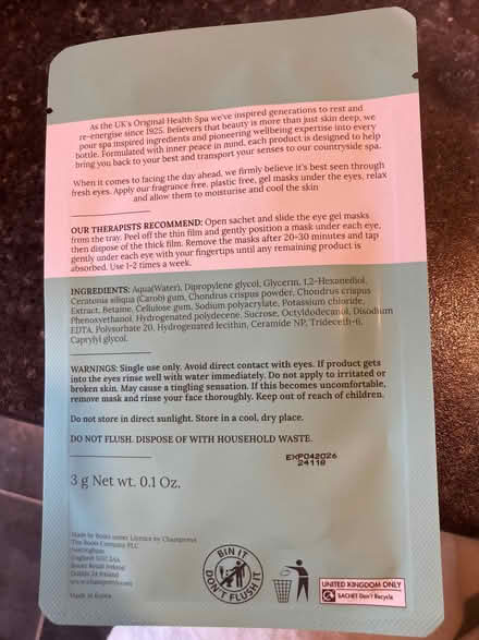 Photo of free Champneys Cooling gel eye mask (Bilton CV22) #2
