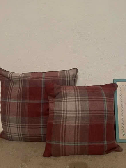 Photo of free 2 tartan cushions red checked (Copley Hill WF17) #1