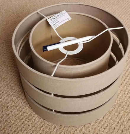 Photo of free B&Q "Colours" taupe/beige (ceiling) fabric lampshade (West End GU24) #1