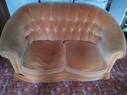 Photo of free Old 2-seater, curved and button backed sofa, no fire labels (Upper Holloway N19) #2