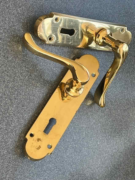 Photo of free Pair of lacquered brass internal door handles (Painswick GL6) #1