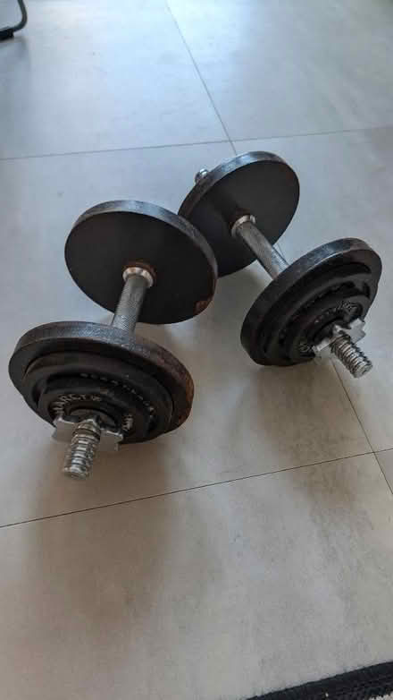 Photo of free Set of two dumbbells approx 10kg each (Great North Park NE13) #1