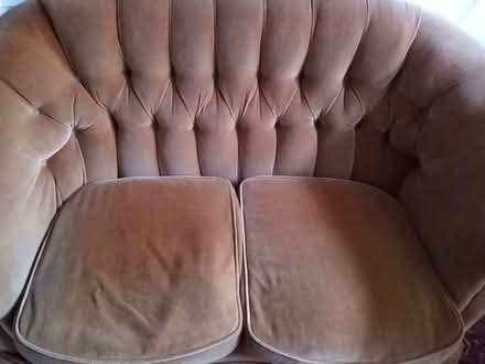 Photo of free Old 2-seater, curved and button backed sofa, no fire labels (Upper Holloway N19) #1
