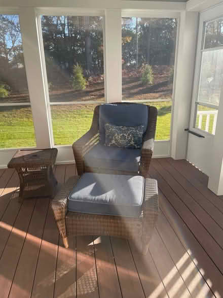 Photo of free 2 faux wicker chairs/ottomans (Frontier Lane Millis) #3