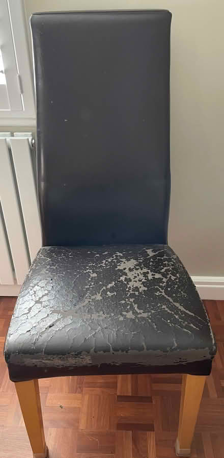 Photo of free Leather Dining Chairs (with grey/beige chair covers) (Wokingham RG40) #1