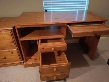 Photo of free Pine desk & filing cabinet (Great Leighs CM3) #2
