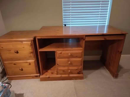 Photo of free Pine desk & filing cabinet (Great Leighs CM3) #1