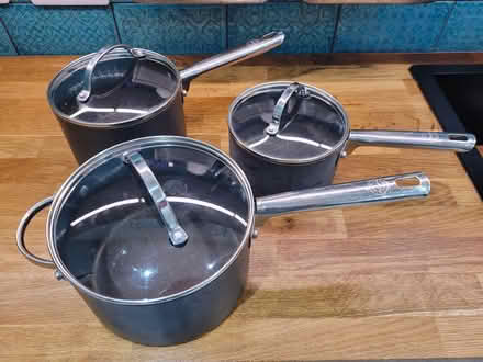 Photo of free 3 hard anodised saucepans with lids (Upper Holloway N7) #1