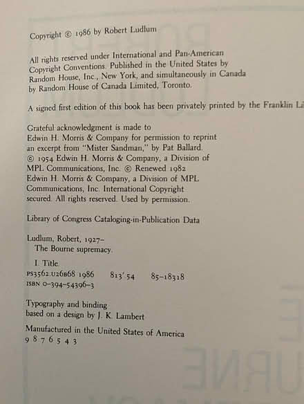 Photo of free The Bourne Supremacy hardcover book (Sylvan Township Near Chelsea) #3