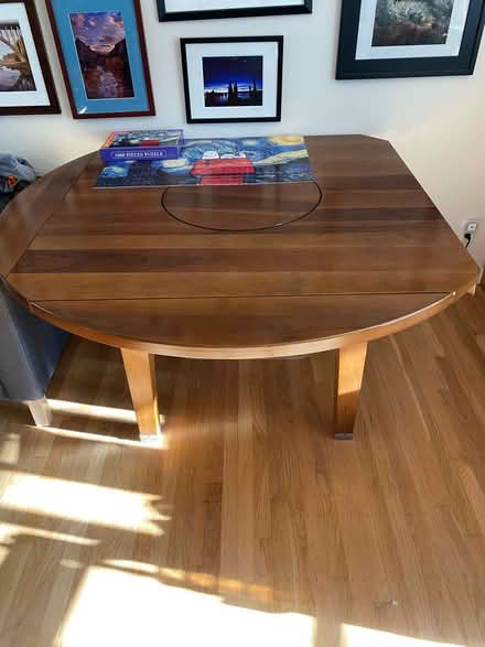 Photo of free Sturdy wood table with lazy Susan (David & Bancroft) #2