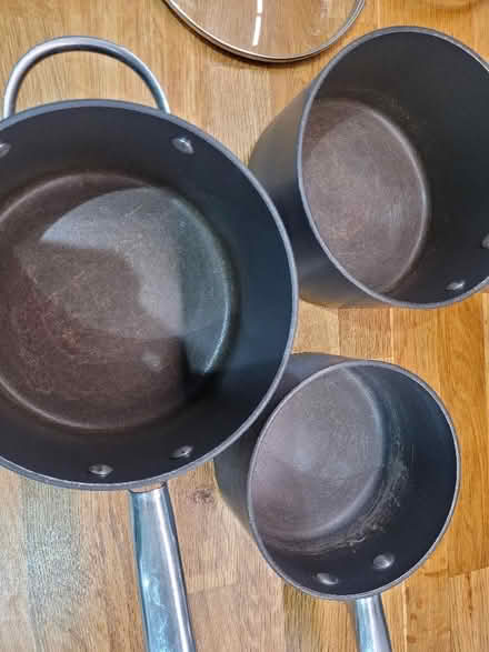 Photo of free 3 hard anodised saucepans with lids (Upper Holloway N7) #2