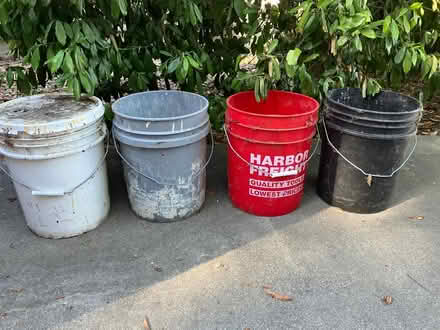 Photo of free 5-gallon heavy plastic buckets (4) (Concord) #1