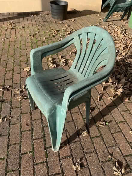 Photo of free 2 green plastic garden chairs (Maidstone ME16) #1